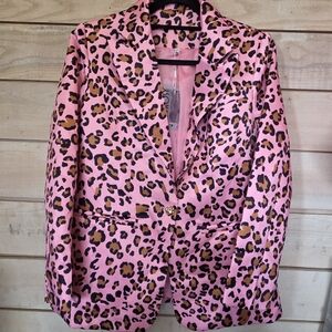 NWT OYROSY Pink Leopard Print Satin Women's Blazer Size Small